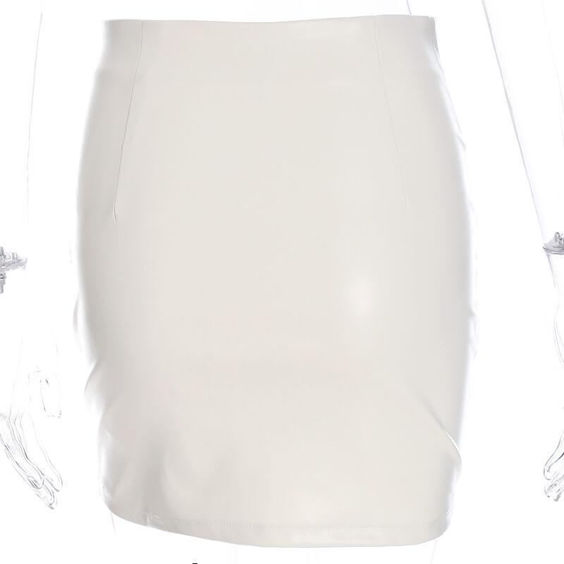 White High Waist Leather Zipper Dress