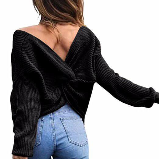 Crewneck Open Back Pullover Sweater