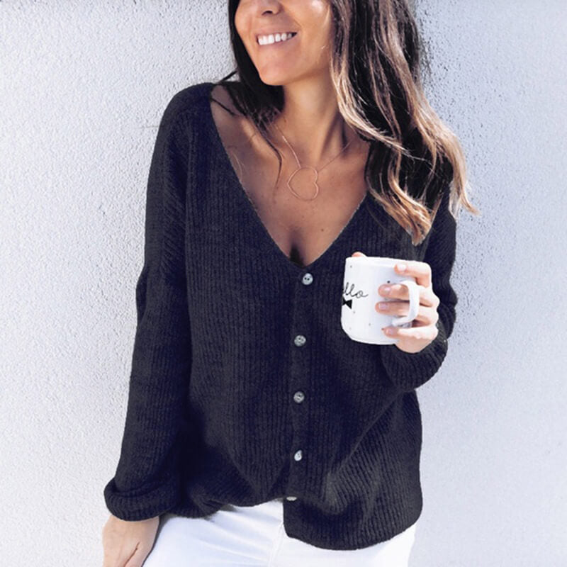 Oversized V Neck Button Up Ribbed Cardigan