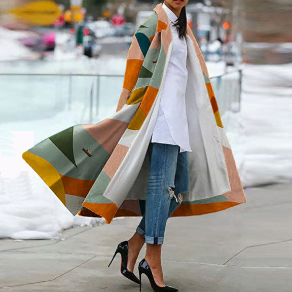 Loose Geometric Print Over Coat