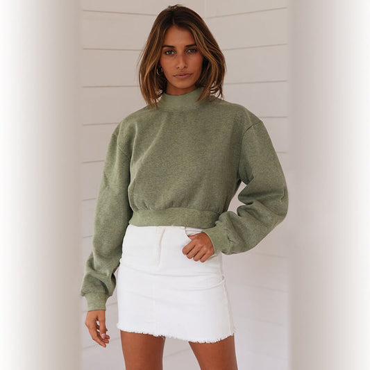 Pullover O Neck Cropped Hoodie