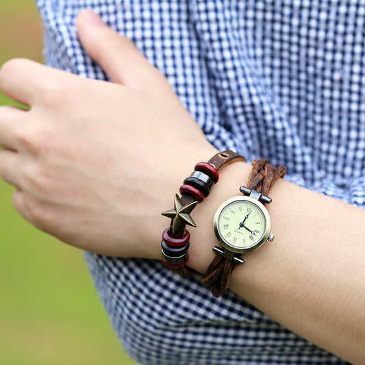 Retro Woven Star Beaded Bracelet Watch