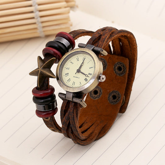 Retro Woven Star Beaded Bracelet Watch