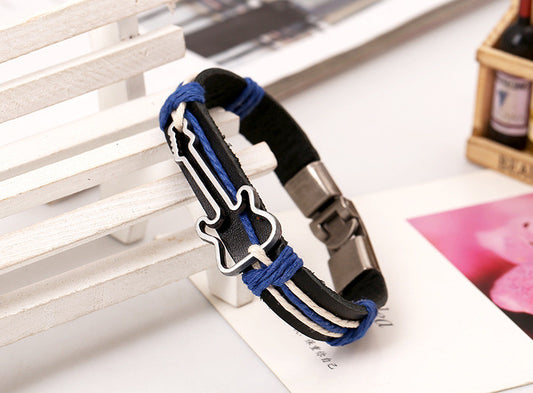 Alloy Guitar Leather Woven Bracelet