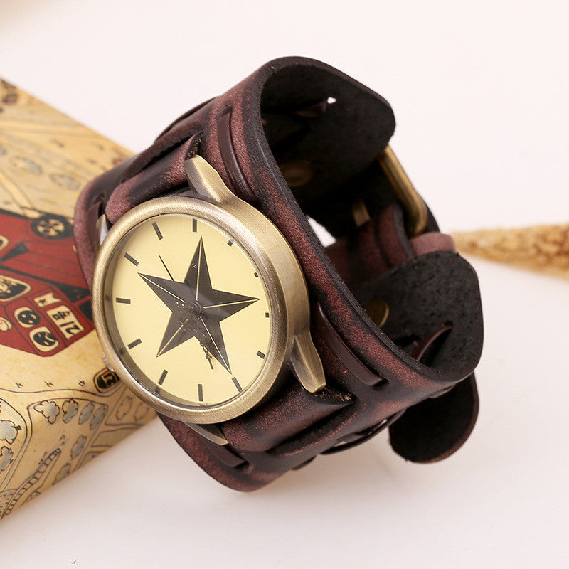 Punk Style Star Dial Leather Woven Watch