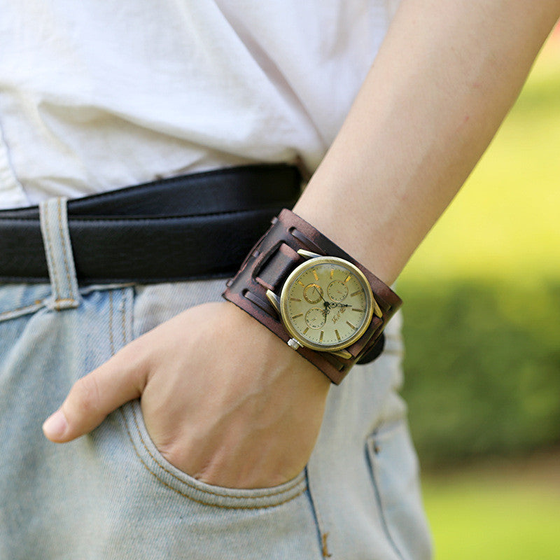 Punk Style Leather Woven Bracelet Watch