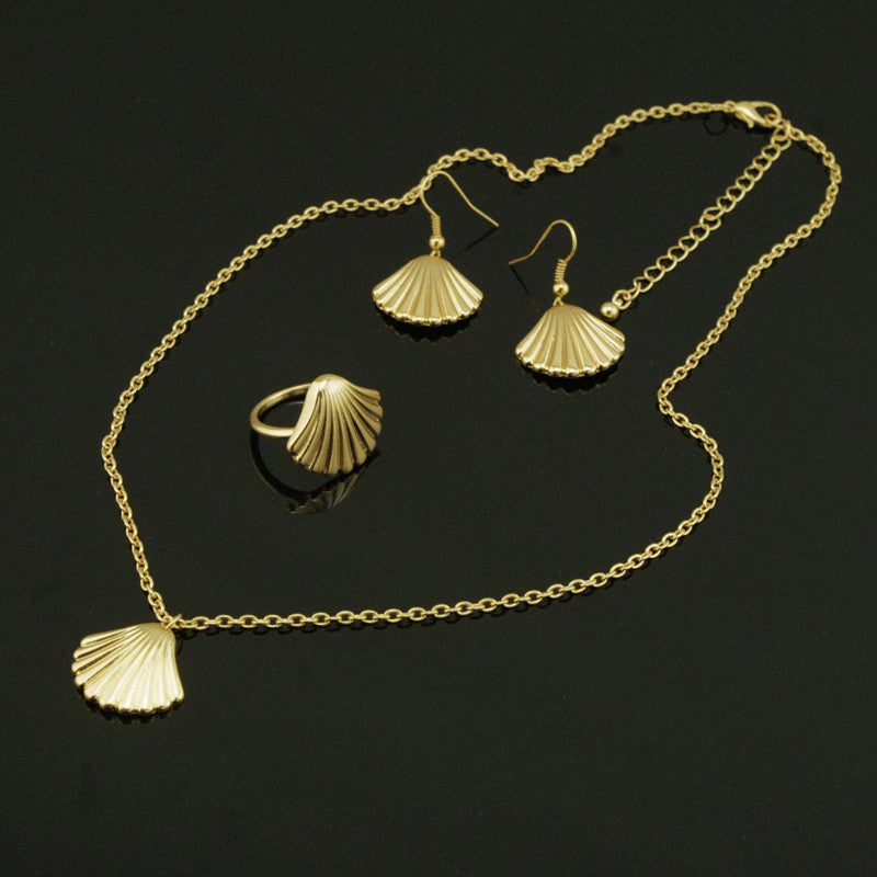 Metal Shell Shape Necklace Ring Earrings