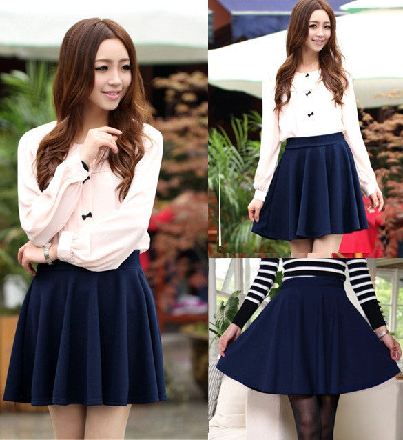 Candy Color Stretch Skater Flared Pleated Mini Skirt