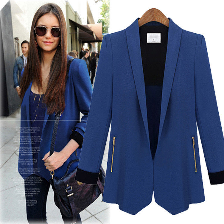 Turn-down Patchwork Zipper OL Fashion Short Slim Blazer