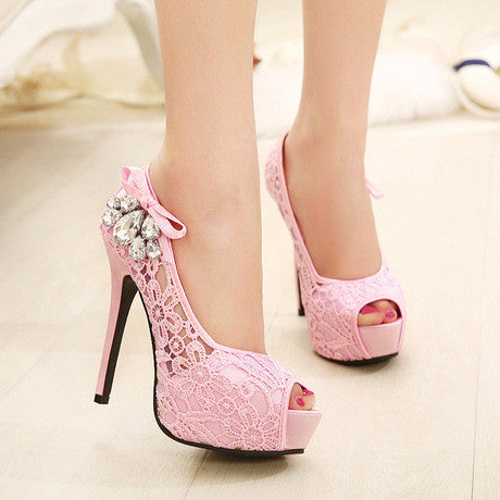 Sexy Lace Peep Toe Stiletto Heel Shoes