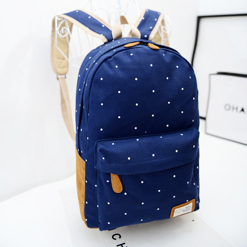 Polka Dot Candy Color Canvas Backpack School Bag - Meet Yours Fashion - 1