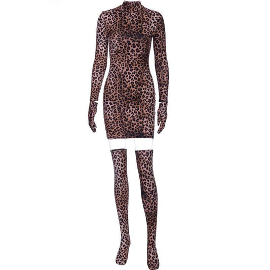 Leopard Cover Finger Bodycon Dress