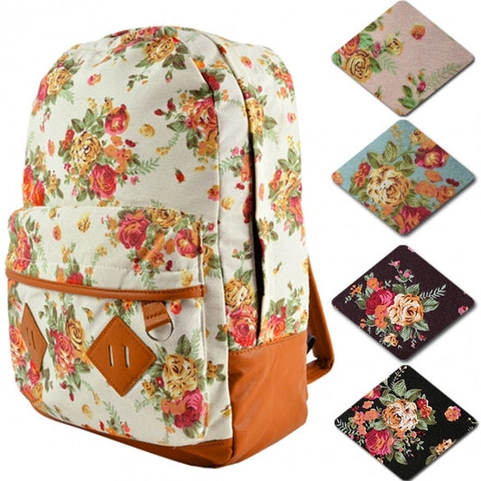 New Girls Canvas Flower Rucksack Backpack School College Travel Cabin Bag