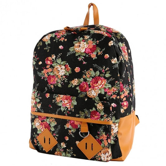 New Girls Canvas Flower Rucksack Backpack School College Travel Cabin Bag