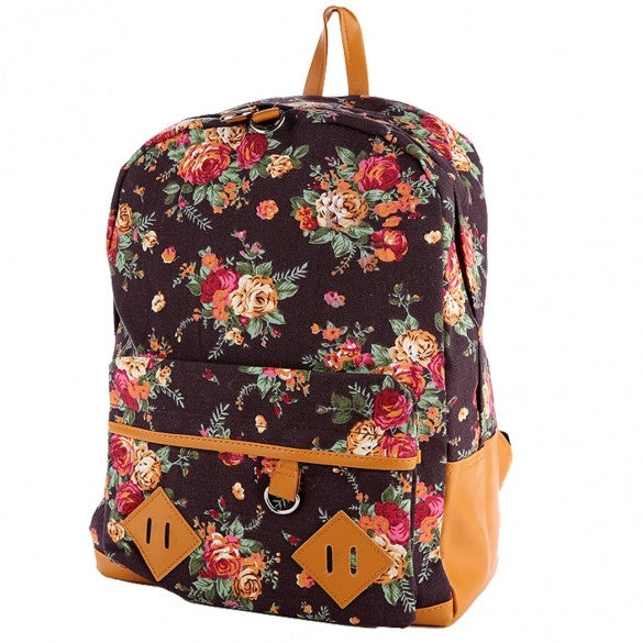 New Girls Canvas Flower Rucksack Backpack School College Travel Cabin Bag