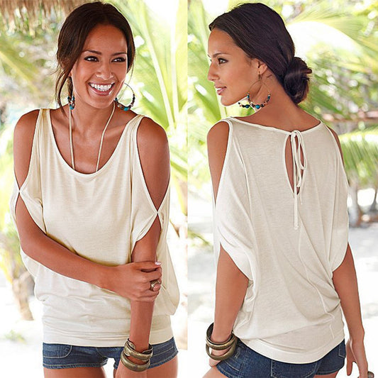 Strap Scoop Off-shoulder Casual Pure Color Sexy Blouse