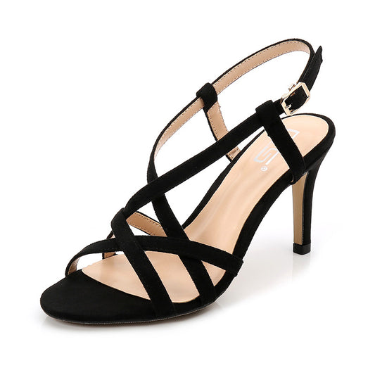 Versatile Suede Solid Color T-Strap Party Sandals