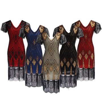 Plus Size Sequin Fringe Tuxedo Dress