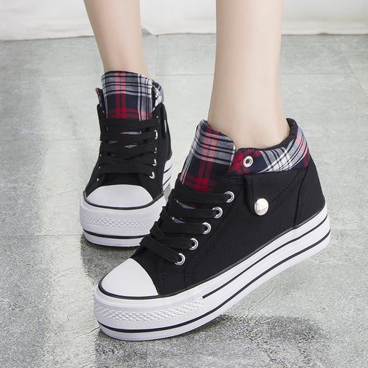 Fashion Increased Canvas Lace Up Plaid Sneakers