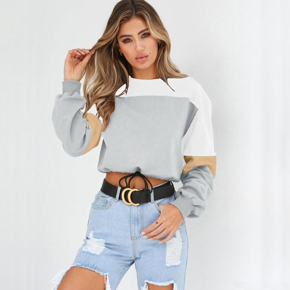 Crew Neck Colorblock Strap Crop Sweatshirts