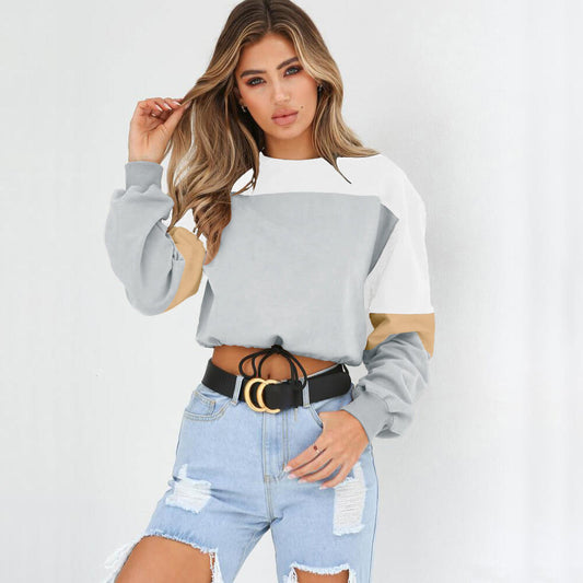 Crew Neck Colorblock Strap Crop Sweatshirt