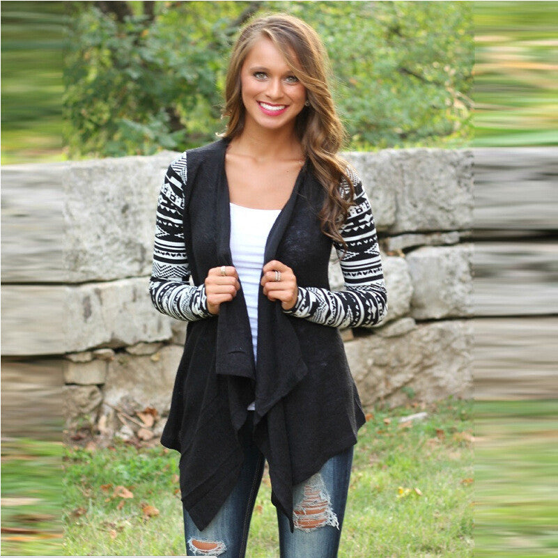 Retro Styles Print Lapel Irregular Loose Cardigan