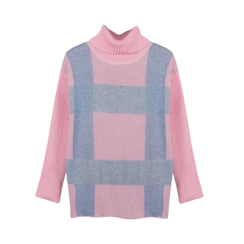 Turtleneck Colorblock Petite Long Sleeve Sweater