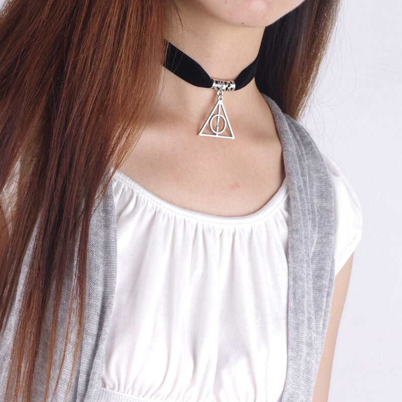 Black Lint Flannelette Style Pendant Necklace