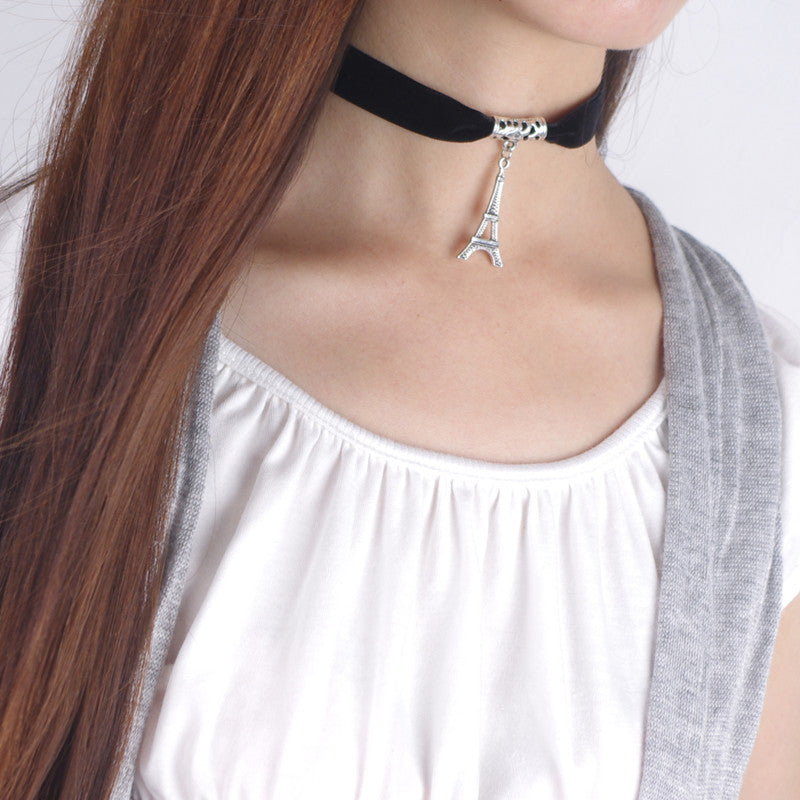 Black Lint Flannelette Style Pendant Necklace