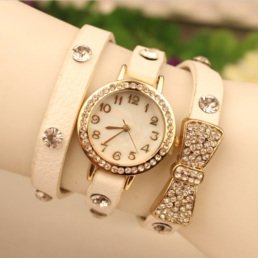 Crystal Butterfly Leather Quartz Watch