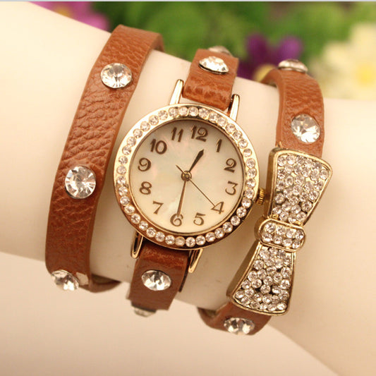 Crystal Butterfly Leather Quartz Watch