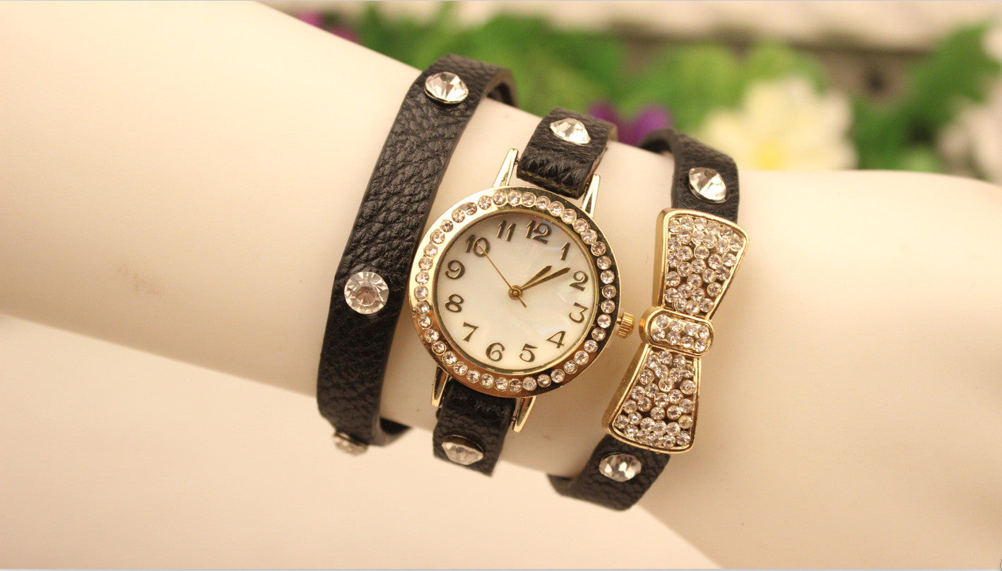 Crystal Butterfly Leather Quartz Watch