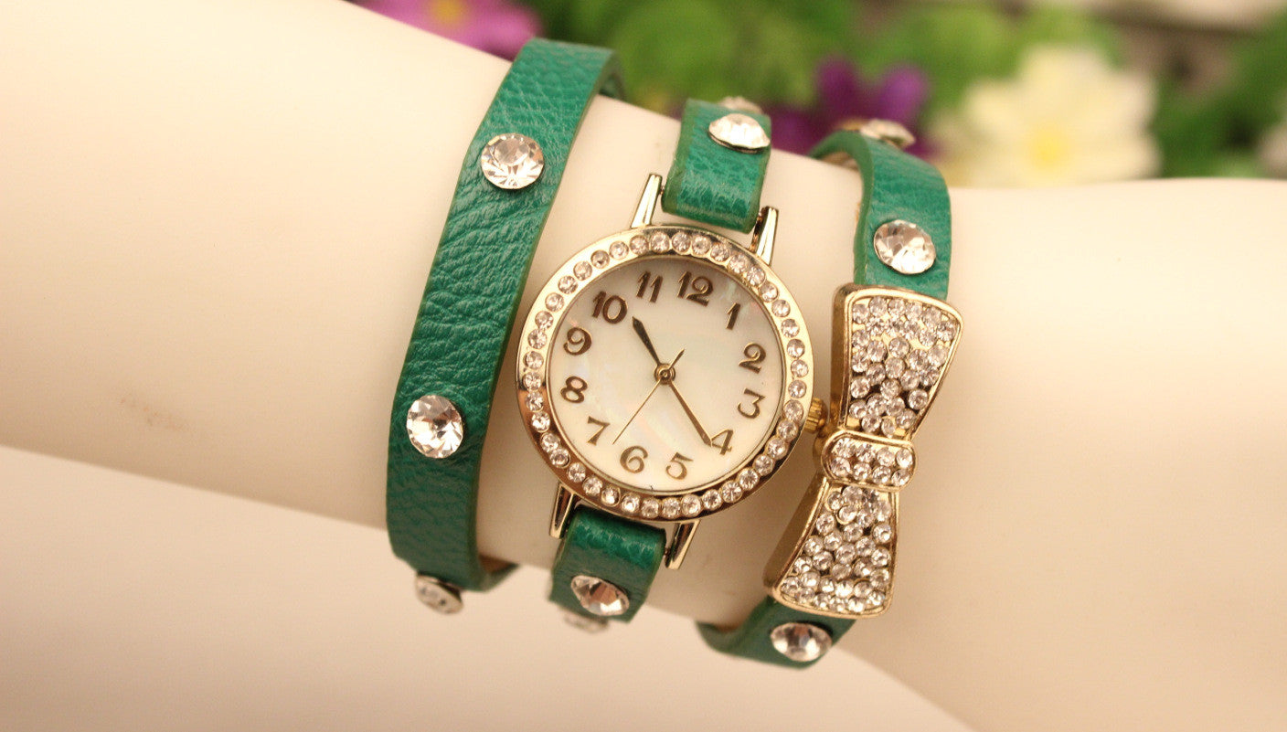 Crystal Butterfly Leather Quartz Watch