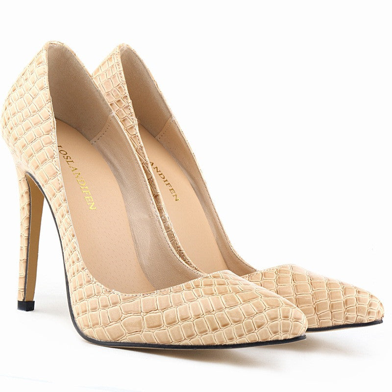 Crocodile Print Pointed Shallow High Heel Shoes