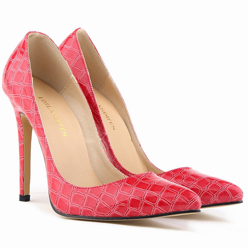 Crocodile Print Pointed Shallow High Heel Shoes