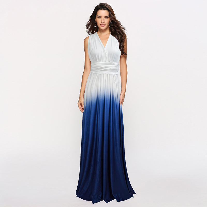 Strap Backless Gradient Empire Waist Maxi Dress