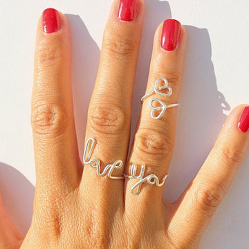 Fashionable Handwork Letter LOVE YOU Heart Rings