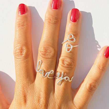 Fashionable Handwork Letter LOVE YOU Heart Rings