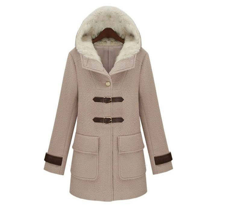 Hooded Lamb Wool Thick Long Sleeves Mid-length Coat