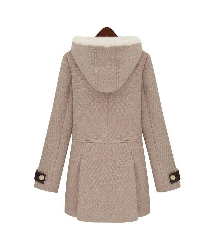 Hooded Lamb Wool Thick Long Sleeves Mid-length Coat