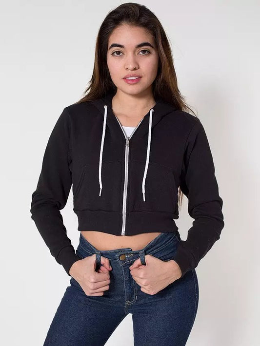 Slim Zipper Cardigan Short Solid Color Hoodie