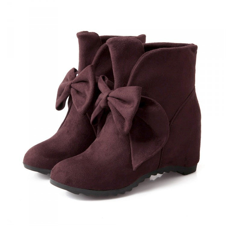 Sweet Bowknot Wedges PU Short Martin Boots