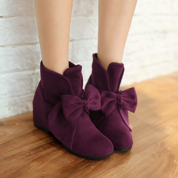 Sweet Bowknot Wedges PU Short Martin Boots