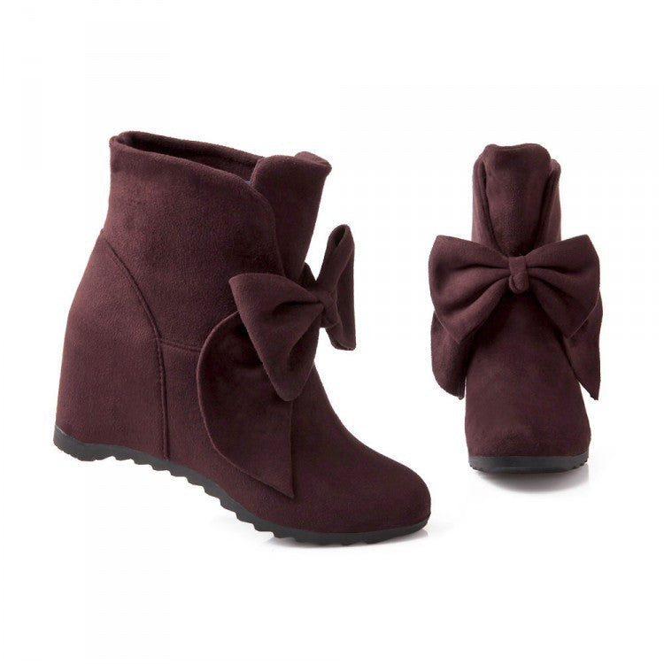 Sweet Bowknot Wedges PU Short Martin Boots