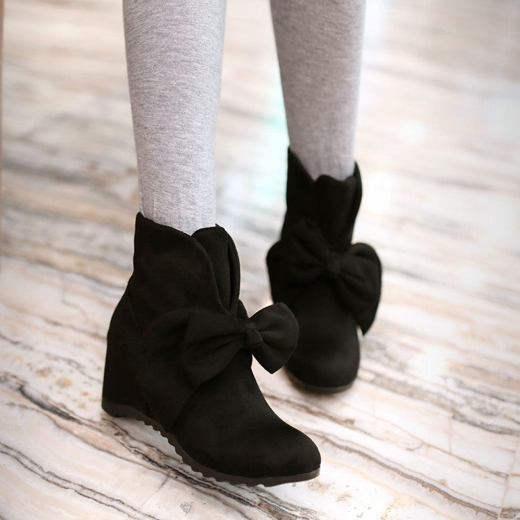 Sweet Bowknot Wedges PU Short Martin Boots