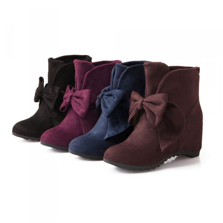 Sweet Bowknot Wedges PU Short Martin Boots