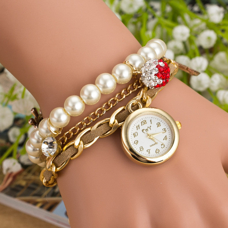 Fashion Pearl Beads Anchor Tassel Bracelet Watch