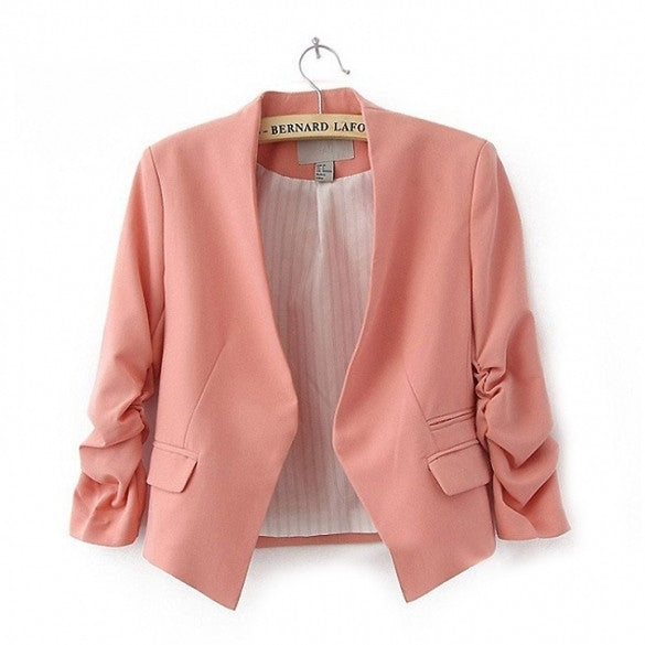 Stylish Women OL Candy Color Thin Suite Outerwear 3/4 sleeve Coat Mini Blazer