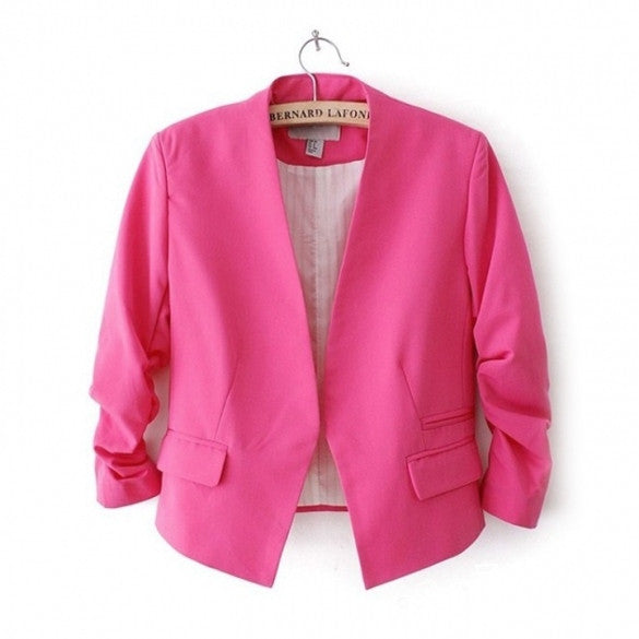 Stylish Women OL Candy Color Thin Suite Outerwear 3/4 sleeve Coat Mini Blazer