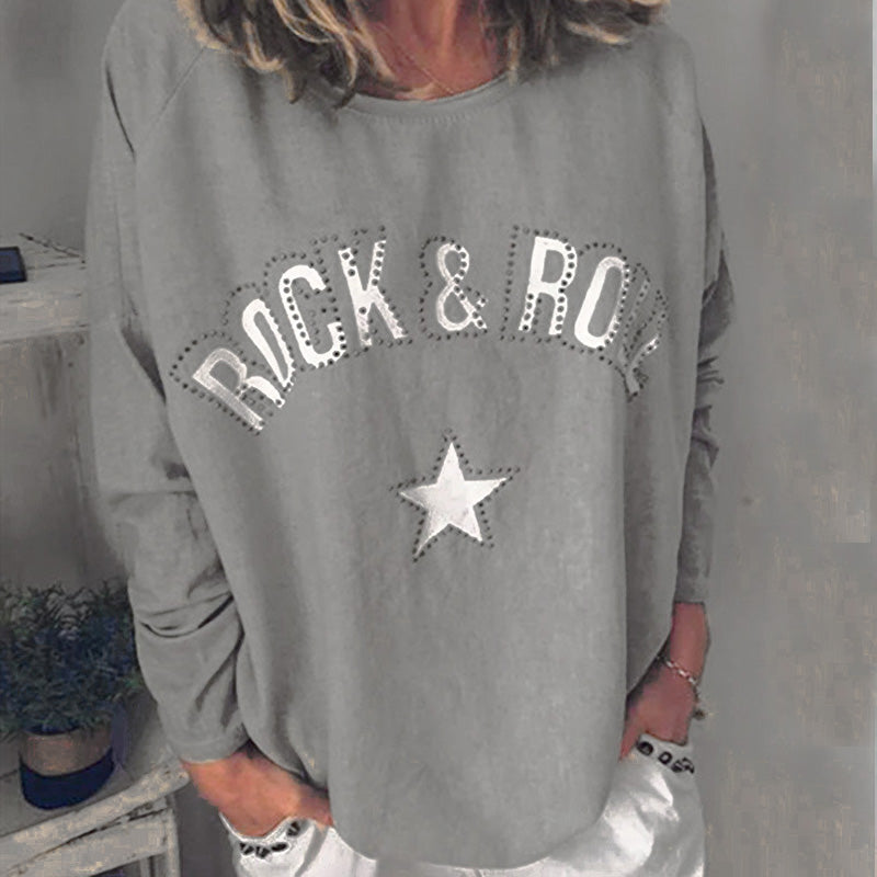 Rhinestone Plus Size Pullover Crew Neck Sweatshirts